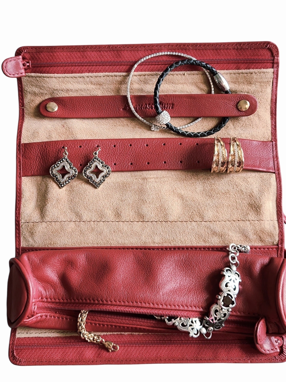PRISTINE Travel Aquascutum Grained Leather Jewelry Roll